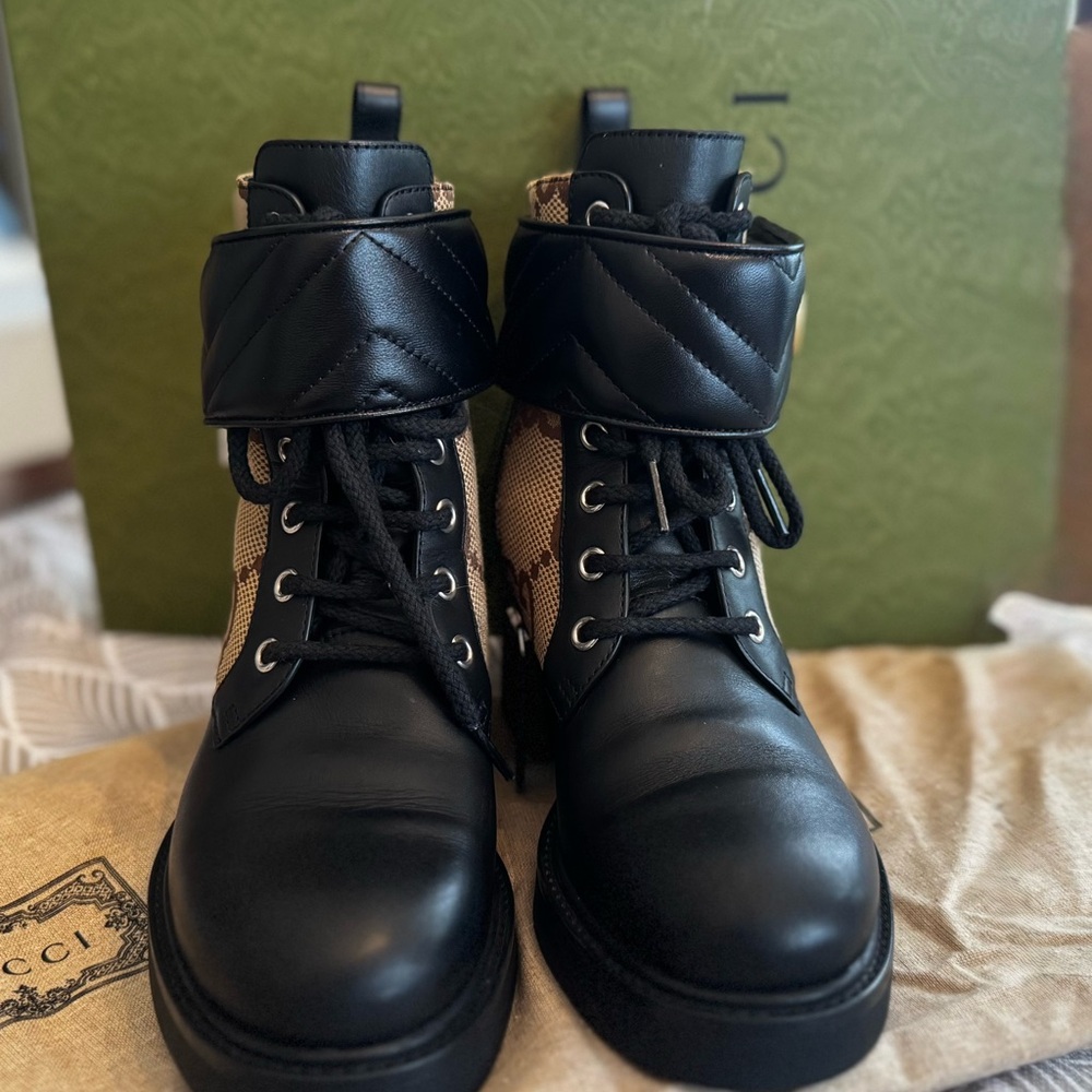 Gucci Double G Leather Combat Boots - Picture 2 of 6